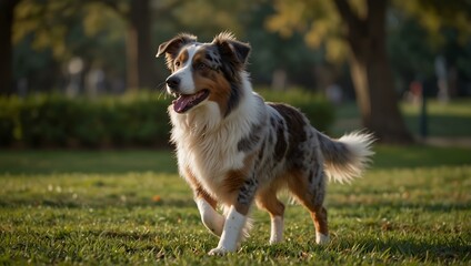 Australian shepherd dog playing in the park.