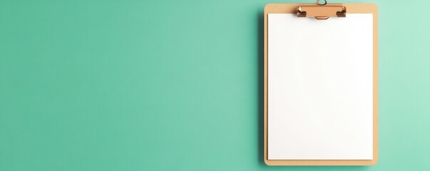 Blank Clipboard with Paper Sheet on Green Background