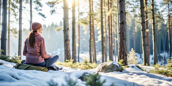 Mindful meditation in winter forest: embracing shinrin yoku for relaxation and wellness
