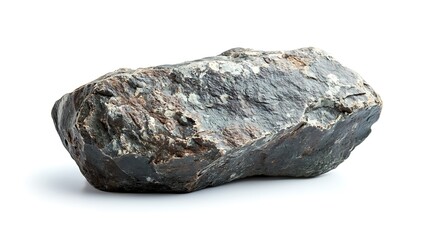 A Grey and Yellow Rock Isolated on a White Background