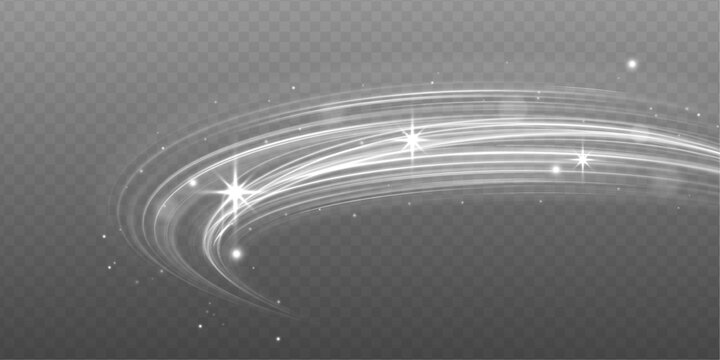 Effect of winter air vortex, blizzard, vector realistic illustration. Vector comet with large dust. Falling Star. Glow light effect. Vector illustration isolated.	