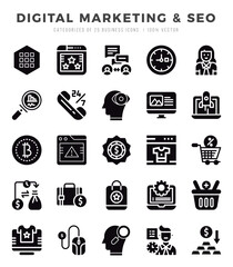 Digital Marketing & SEO elements. Glyph web icon set. Simple vector illustration.