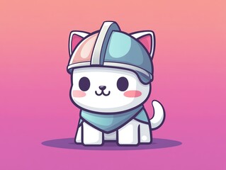 Fototapeta premium Cute cartoon cat wearing a colorful knight helmet, perfect for children's illustrations and playful designs.