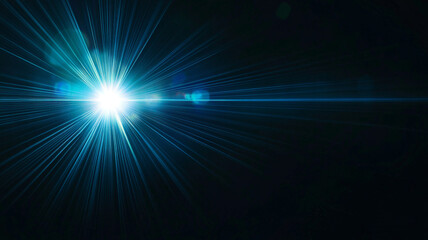 Fototapeta premium Bright blue light rays burst through darkness, illuminating the space with vibrant energy