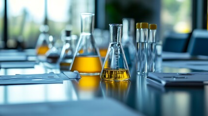 Chemistry Lab Table with Flasks