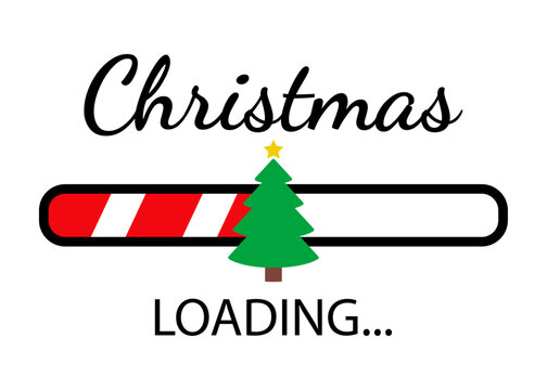 Logo con texto Christmas Loading con barra de progreso con &aacute;rbol de navidad con estrella. Banner de descarga para felicitaciones y tarjetas