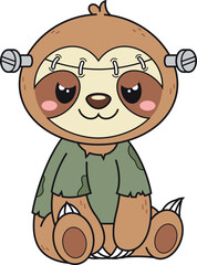 Naklejka premium Cartoon sloth frankenstein monster vector illustration