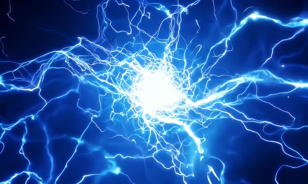 plasma with electric crackling, vivid glowing arcs, and sharp sparks, creating a dynamic energy flow against black .