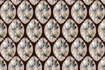 Fabric pattern background featuring silver and gold lotus flowers.