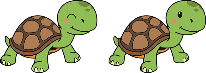 Cartoon cute turtle with simple lines and no gradients. each image on separate layer