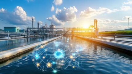 Fototapeta premium Smart city infrastructure with advanced water recycling and distribution systems