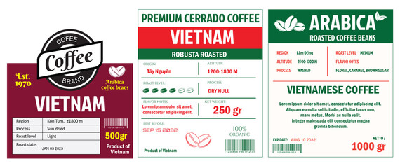 Vietnamese Coffee Labels template simple flat style in cmyk mode with two tone color.