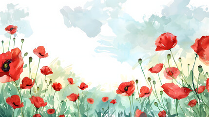 Obraz premium Poppy Ring Frame Background watercolor