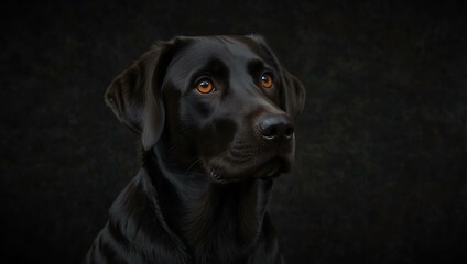 Fototapeta premium Black labrador portrait on a black background.