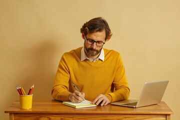 Teacher focused on lesson preparation in classroom setting