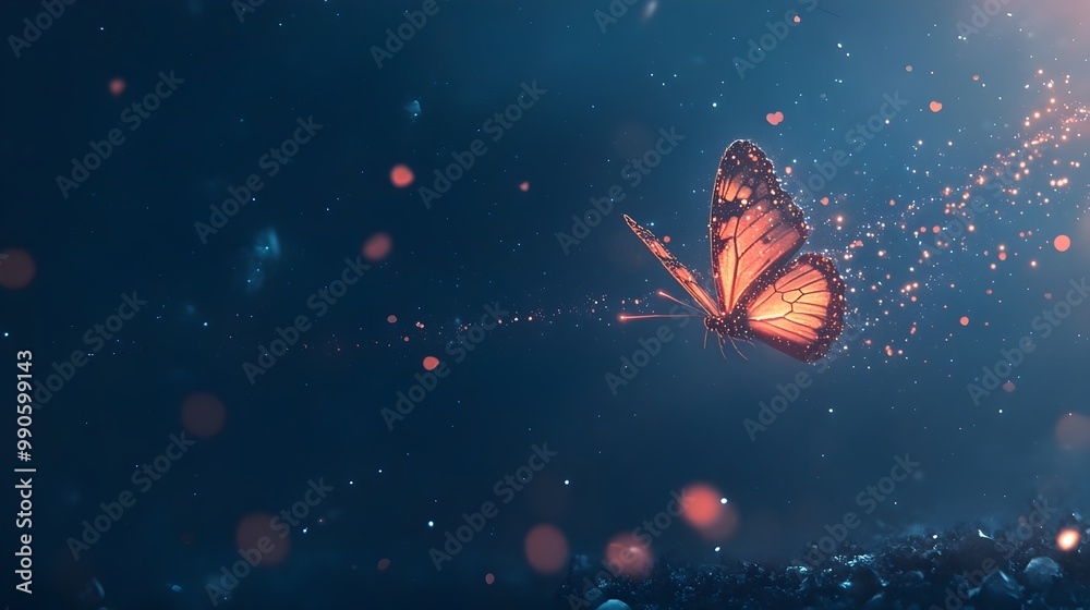 Aufkleber glowing butterfly trail flowing through cosmic dreamscape symbolizing transformative imagination
