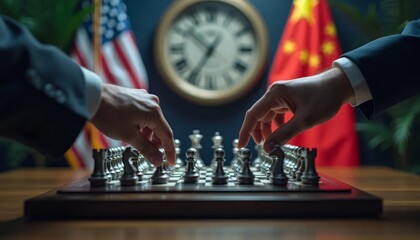 Illustration of international agreements and political strategies at the chess table