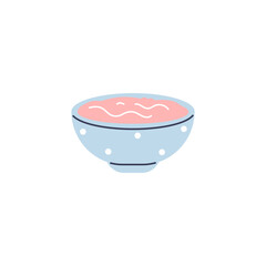 Cartoon-style vector illustration shows a yogurt maker with pink Greek yogurt on a white background