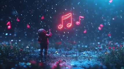 Obraz premium Neon Hued Musical Notes Floating in Imaginative Air