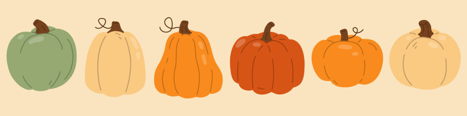 Vector illustration set of cute doodle pumpkins for digital stamp,greeting card,sticker,icon,design