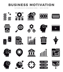 Set of Business Motivation Icons Glyph icons collection.