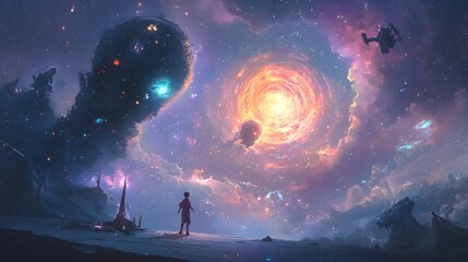 Obraz premium Swirling Ethereal Figures Dancing Through Vibrant Dreamscape