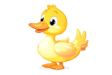 Adorable Cartoon Duckling with Bright Yellow Feathers and Webbed Feet Swimming in Water