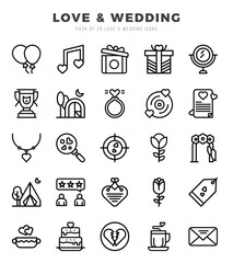 Love & Wedding icons set. Vector illustration.