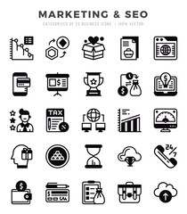 Fototapeta premium Marketing & SEO Lineal Filled icons collection. 25 icon set. Vector illustration.