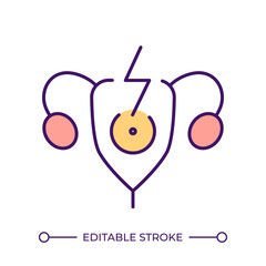 Menstrual cramps RGB color icon. Uterus pain. Reproductive health. Endometriosis. Women health. Period pain. Isolated vector illustration. Simple filled line drawing. Editable stroke