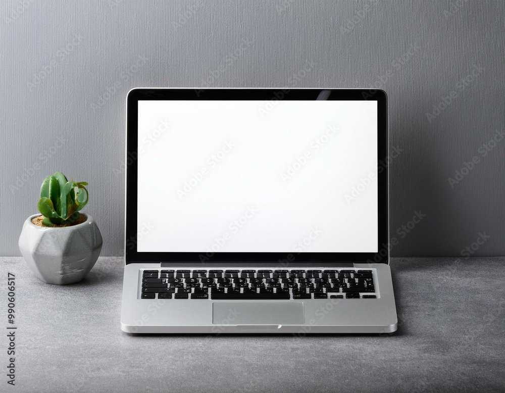 Wall mural laptop with blank empty white screen display mock-up, isolated on white background clipping path, fu