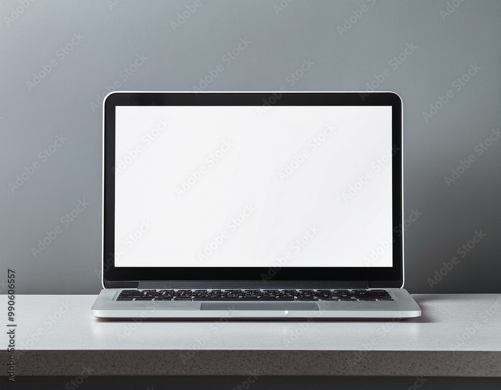 Wall mural laptop with blank empty white screen display mock-up, isolated on white background clipping path, fu