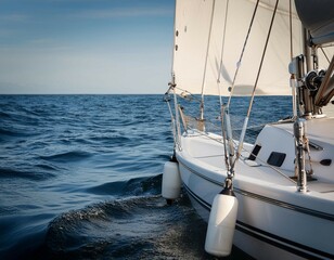 Obraz premium Sailboat on the water, capturing nautical adventure, marine navigation, and the essence of sailing.