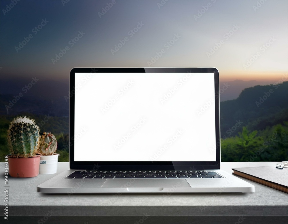 Wall mural laptop with blank empty white screen display mock-up, isolated on white background clipping path, fu