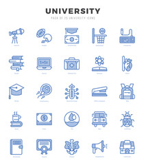 University Icons Pack. Two Color icons set. Two Color icon collection set.