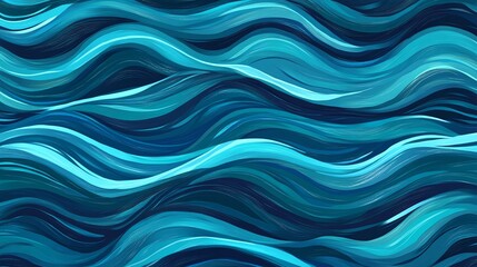 Dynamic Ocean Wave Pattern in Deep Blues and Turquoise