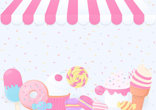 Bakery shop on sugar sprinkles background