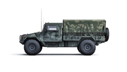 Military Truck with Camouflage Pattern and Canvas Top