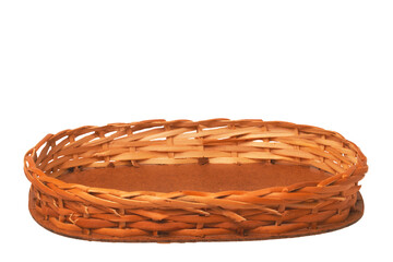 Empty wicker basket isolated on a white background. For your food and product display assembly....