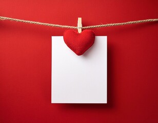 Valentine's Day. Red hearts hang on the rope.