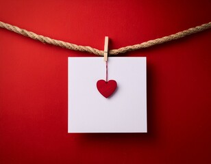 Valentine's Day. Red hearts hang on the rope.