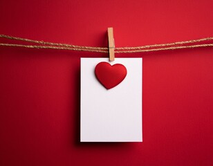 Valentine's Day. Red hearts hang on the rope.