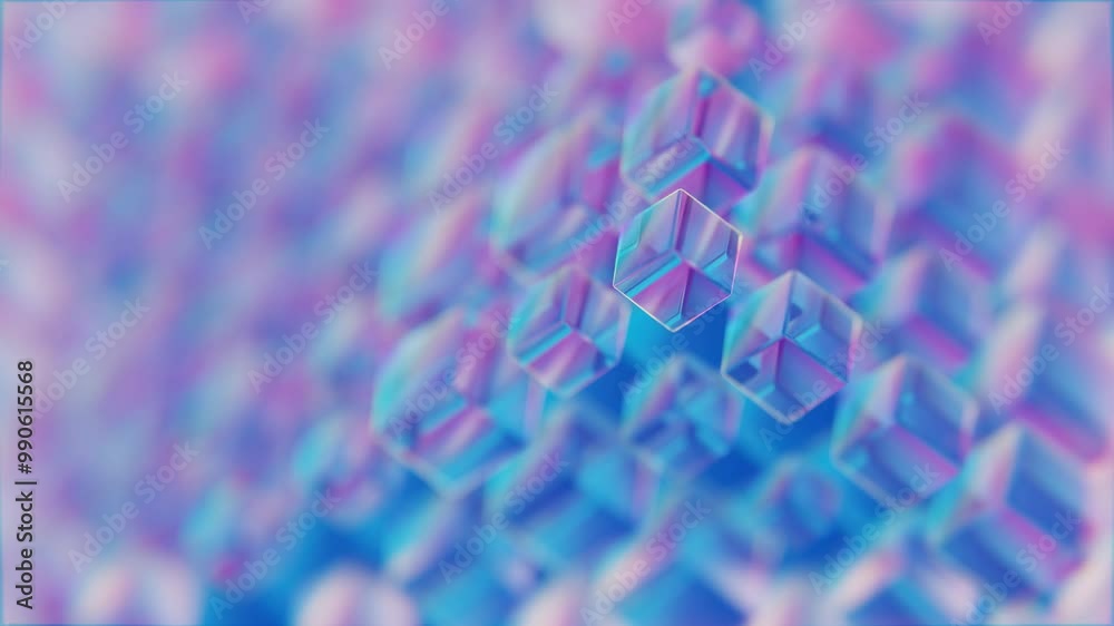 Poster abstract blue and pink cubes in a geometric 3d pattern