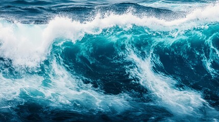 Dynamic Ocean Wave Pattern in Deep Blues and Turquoise