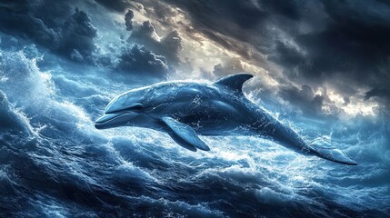 Naklejka premium A Dolphin Leaping Through Stormy Waves