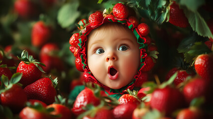 Baby Dressed as a Strawberry Fruit