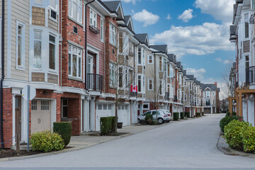 New Modern House Apartment Buildings in Vancouver BC. Canadian modern residential architecture. Real estate.
