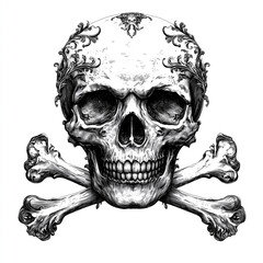 Obraz premium Detailed Artistic Skull With Decorative Elements and Crossbones. Generative AI