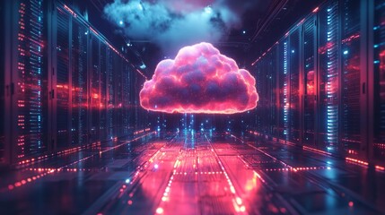 Futuristic Cloud Computing Server Room Generative AI