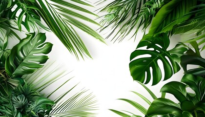 Tropical Greenery: Lush Jungle Foliage Against a Crisp White Background for Summer and Nature-Inspired Designs